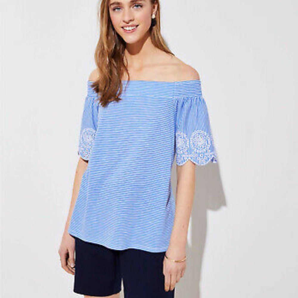 LOFT OFF THE SHOULDER PEASANT BLOUSE L